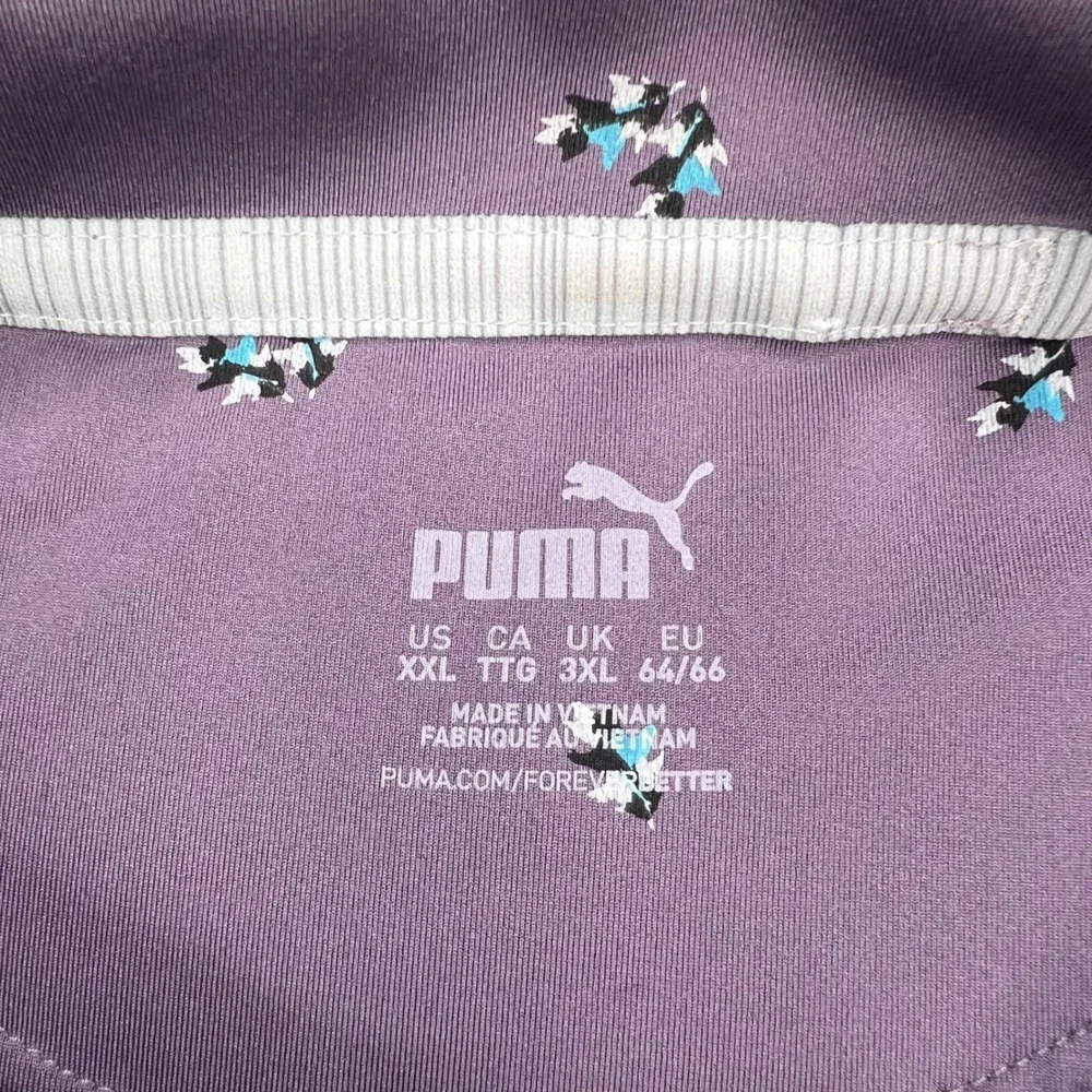 Puma Mattr Foliage Golf Polo Shirt Men 2XL Purple Leaves AOP Stretch Performance
